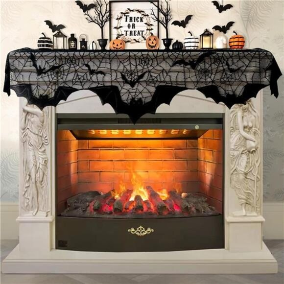 Other - Halloween Decorations Indoor Fireplace Mantel Scarf, Black Lace Spiderweb NEW